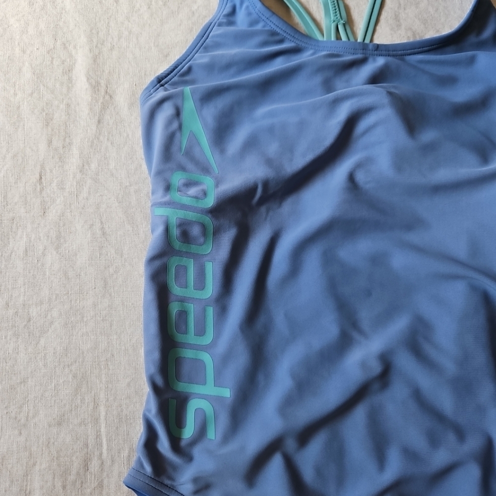Speedo Blue Greyish One-Piece Swimwear Racerback Athletic Cut Size 8 - Picture 7 of 15